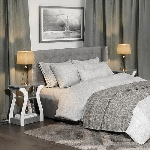 End Tables Living Room Set of 2,Grey End Table with Charging Station,Grey Side Table, Nightstand for Bedroom, 3 Tier End Table with Storage Shelf for Living Room