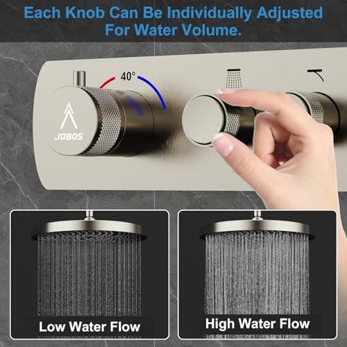 Shower System Brass Thermostatic Shower Faucet Set With Valve and Diverter Shower Mixer with 2 Rain Shower Head and Multi-function Handheld Head（Brushed Nickel）