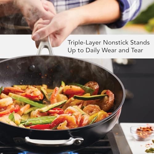 KitchenAid Hard Anodized Induction Nonstick Stir Fry Pan/Wok with Helper Handle, 12.25 Inch - Matte Black