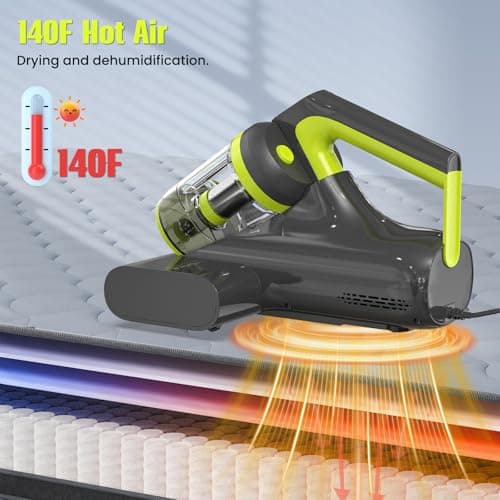 Mattress Vacuum Cleaner UV for Pet Hair,16kPa Power Suction Bed Vacuum,140°F Heated Function,Ultrasonic High Tapping with HEPA Filter,Bed Vacuum Cleaner for Sofa, Couch, Crib(Corded,4.5Amp)