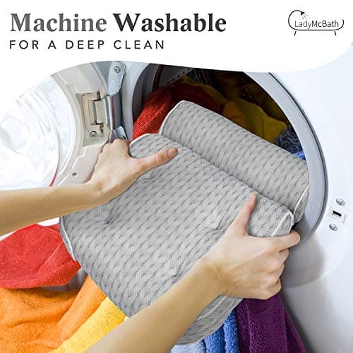 Lady McBath Bath Pillow - Luxury Bath Pillows for Tub Neck and Back Support - Powerful Suction Cups, Machine Washable Bathtub Accessory for Relaxation (Grey)