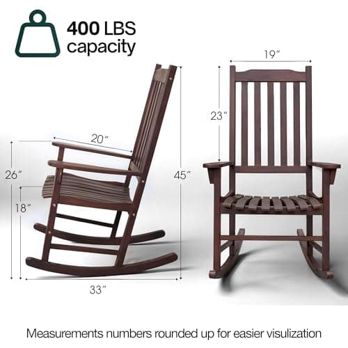 Tranquillo Oasis Wooden Rocking Chair for Patio, Porch, or Indoor Use – Classic Acacia Wood Rocker with Sturdy Frame, Comfortable Slatted Seat, Smooth Rocking Motion – Farmhouse Outdoor Chair