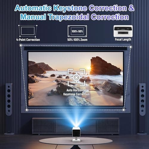 Mini Projector, 4K Portable Video Projector with WiFi6 & Bluetooth 5.4, 150 ANSI Lumen, Automatic Vertical Correction, 130'' Screen Home Cinema Smart Projector for Phone, PC, HDMI USB, Laptop