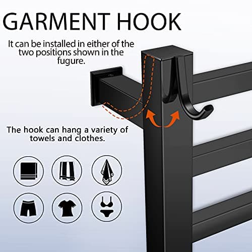 Black Towel Warmer Rack for Bathroom with Timer/Fahrenheit Display Electric Heated 10 Bars Drying Rail Plug-in or Hardwired Wall Mounted Heating Bath Towel Warming(Matte Black)