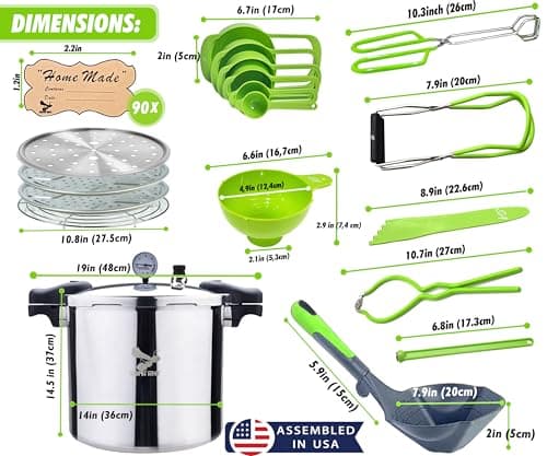 Supa Ant Pressure Canner 23 Qt with Canning Supplies Starter Kit - Canning Pressure Cooker with Gauge - Water Bath Canner Pot with Rack and Lid - Jar Lifter, XL Ladle, Jar Tongs, and Bubble Popper