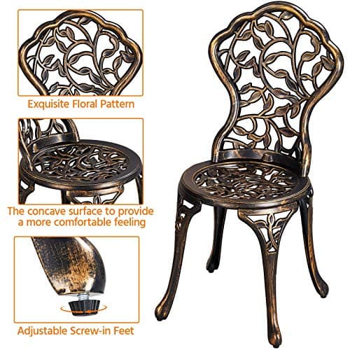 Yaheetech 3-Piece Outdoor Bistro Set w/Leaf Design, Rust-Resistant Cast Aluminum Table and Chairs for Balcony Backyard Garden
