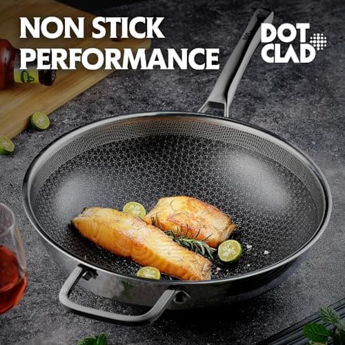Wok pan,Hybrid 13 inch Wok with Lid, PFOA Free Cookware,non stick Stainless Steel Woks & Stir-fry pans Nonstick, Dishwasher and Oven Safe, Works on Induction