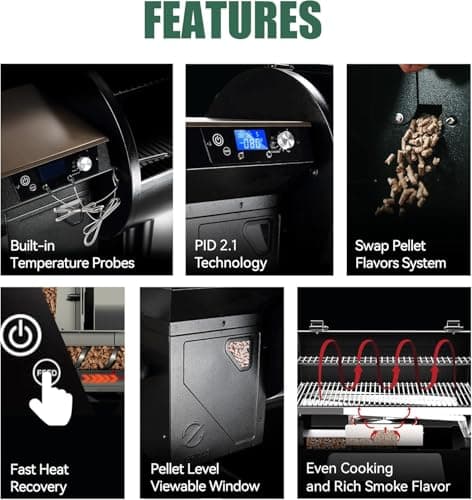 Z GRILLS Wood Pellet Grill Smoker with PID 2.1 Controller, 704 Cooking Area, Meat Probes, Rain Cover for Outdoor BBQ, 7002C