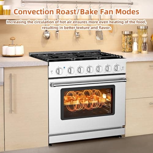 36 Inch Freestanding Dual Fuel Range Oven Stove, 6.0 Cu. Ft True Convection and Self Clean, Cooktop 6 Sealed Gas Burners, Stainless Steel