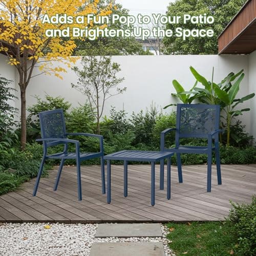 Outdoor Bistro Set for 2, Stackable Modern Porch Furniture Set,Waterproof Patio Furniture Set w/2 Chairs 1 Coffee Table,Bistro Set for Indoor Outdoor Porch Garden Patio Deck,Peacock Blue