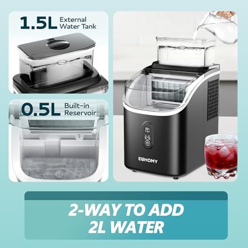 EUHOMY Ice Cube Maker Machine Countertop with External Water Tank, 34Lbs, 16Pcs Ready in 13 Mins, 2 Ways to Add Water, Auto-Cleaning, with Ice Scoop & Basket, for Home/Kitchen/Office/Bar (Black)