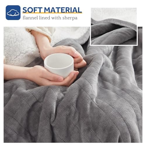 Sealy Electric Throw Blanket, Flannel & Sherpa Heated Throw with 6 Heating Levels & 2-10 Hours Auto Shut Off, Fast Heating & Machine Washable, 50x60 Inch, Light Grey