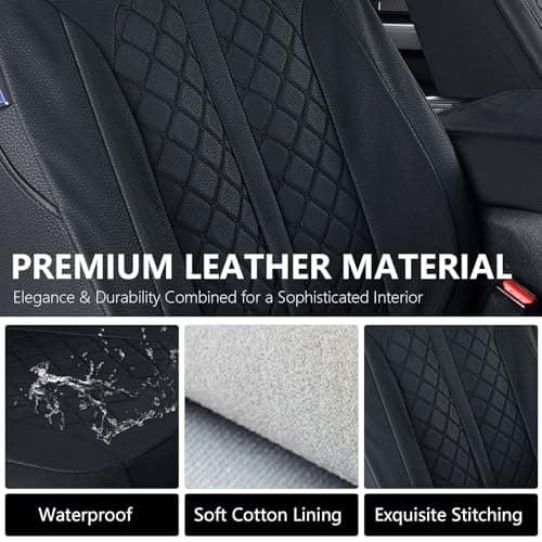 Truckiipa F150 Seat Covers Full Set Leather Waterproof Car Seat Cover Seat Protector Custom Fit for 2015-2024 Ford F150 SuperCrew, 2017-2024 F250 F350 F450 Super Duty Crew Cab, Full Set, Black