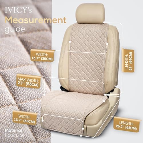 IVICY Linen Car Seat Cover for Cars - Non-Slip Soft & Breathable - Front Car Seat Protector Covers Universal Fits Most Automotive, Vans, SUVs, Trucks - 1 Unit - Beige