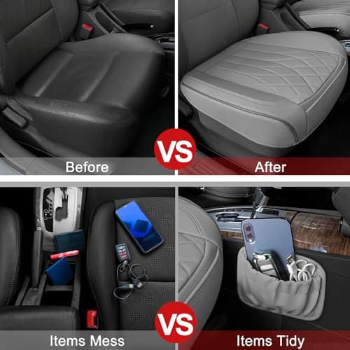 2 Pack Leather Front Car Seat Cover Bottom Car Seat, Universal Anti-Slip Driver Car Seat Protectors with Storage Pocket, Waterproof Bottom Auto Seat Cushion Pad Mat for Most Vehicles(Gray)