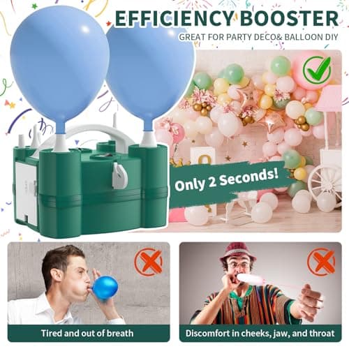 Balloon Pump 3-in-1 Electric Air Pump for All Balloons& Inflatables, Triple Inflating Ports for Latex 260q Foil Mylar Balloon Inflation, Quick-Fill Inflator Deflator for Pool Floats Air Beds