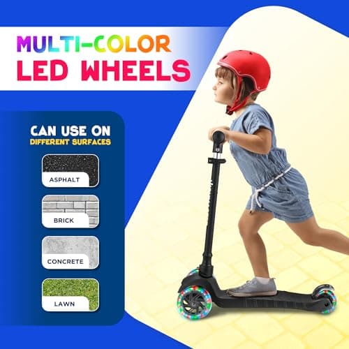 Kids Scooter – 3 Wheel Kick Scooter for Children and Toddlers – Adjustable Handlebar with LED Wheel Lights – Indoor and Outdoor Fun