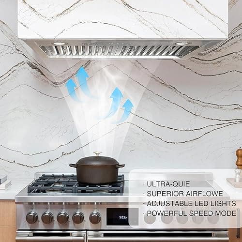 SINDA 54 Inch Built-In/Insert Range Hood, 4-Speed 1260 CFM, Stainless Steel Under Cabinet Range Hood Kitchen Vent Hood with Liner and Internal Motor, 8" Duct, Adjustable Lights, Baffle Filter