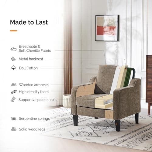 VINGLI Accent Chairs Set of 2 Living Room Chairs Light Brown Reading Chair for Bedroom Scooped Arm Chair Mid Century Modern Accent Chairs Upholstered Comfy Chair for Apartment, Waiting Room
