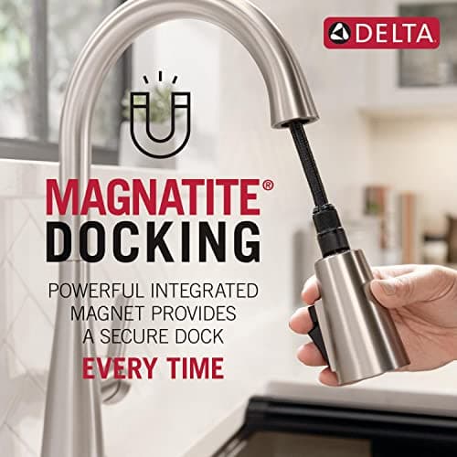 Delta Theodora Pro Style Commercial Kitchen Faucet with Pull Down Sprayer, Single Hole Matte Black Kitchen Sink Faucet, Single Handle, Matte Black 18804Z-BL-DST