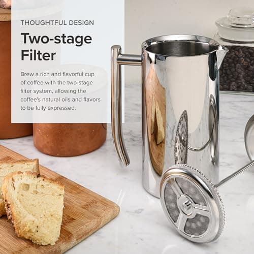 Frieling Double-Walled Insulated French Press Coffee Maker - 17 Oz Stainless Steel French Press for Smooth Coffee, Cold Brew & Camping