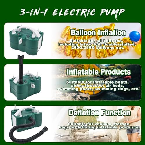 PCFING Balloon Pump Electric, Portable 3-in-1 Air Pump Inflator Blower Machine for Latex 260q Foil All Balloons & Quick-Fill Inflation and Deflation for Air Mattress, Inflatables Pool, Airbeds, Floats