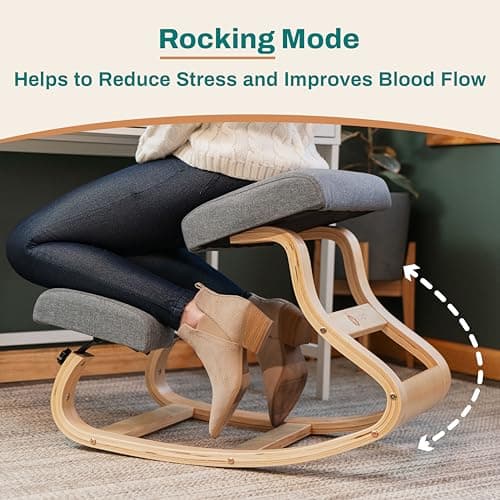 Ergonomic Kneeling Chair with 2 Knee Pads - Adjustable Height Rocking Knee Chair or for Posture for Home Office Gift Woman - Angled Kneeling Stool