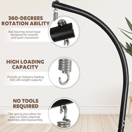 Chihee Hanging Egg Chair Stand,Strong Iron Hammock Chair Frame with Spring Hook Stable Base,Heavy Duty Swing Chair Stand 330 lbs,C Stand for Hanging Chair Indoor Outdoor Bedroom Patio Garden Balcony