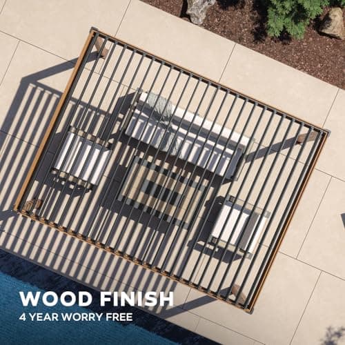 111S Takasho Louvered Pergola 10x13 Wood Grain Outdoor Aluminum Pergola with Adjustable Rainproof Roof Full Aluminum Frame Ideal for Outdoor Deck Garden Patio Durable, Cherry Oak