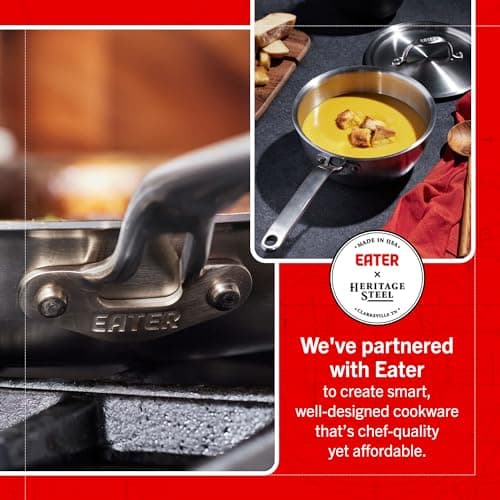 Heritage Steel Eater Series 5 Piece Essentials Set | Made in USA | 5 Ply Fully Clad Stainless Steel Cookware Set | Stay Cool Handle | Induction Ready & Non-Toxic