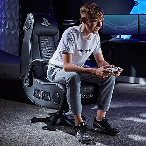 X-Rocker Officially Licensed PlayStation Infiniti+ 4.1 Stereo Audio Gaming Chair with Vibration, Comfy Folding Gamer Seat, Leather Look – Black, 5177401