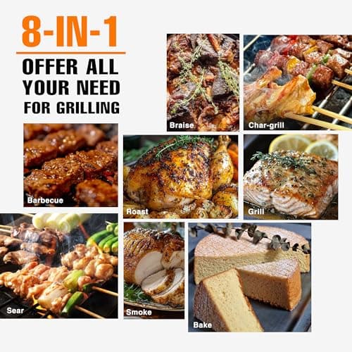 LCD Control Wood Pellet Smoker Grill, 456 SQ. IN Cook Area, Pellet Grill with Auto Feed & Leaking Waste, 500°F Max Temperature, 8 in 1 BBQ Grill with Meat Probe, Side Table with Hooks(Black)