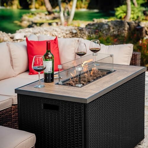 Nestl 43 Inch Fire Pit for Outdoor - 50,000 BTU Outdoor Propane Fire Pit Table with Lid, Rain Cover & Lava Rocks - Patio Fire Pit Table with Tempered Glass for Backyard Gatherings - Black