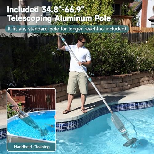 Cordless Handheld Pool Vacuum, Rechargeable Pool Cleaner with 16 Gal/Min Suction, 60 Min Runtime, Dual-Phase Cleaning System, Ideal for Above Ground Pools, Spas, Hot Tubs, Teal (2025 Version)
