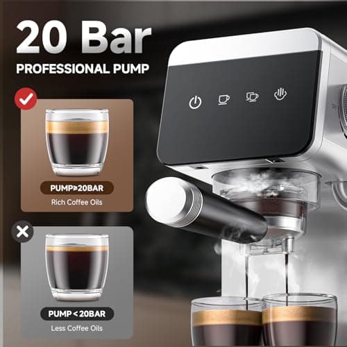 AMZCHEF Espresso Machines with LED Touch screen, Espresso Coffee machine Equip 20Bar Pressure System, Cappuccino Machine, Compact Latte Machine for Home Gifts,Silver