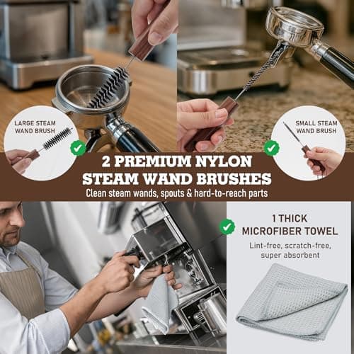 Takavu Coffee Grinder Cleaning Kit – 5pcs Boar Bristle Grinder Brush, Detail Scrub Brush, Steam Wand Brushes & Microfiber Towel for Espresso Machine Coffee Maker Pour Over