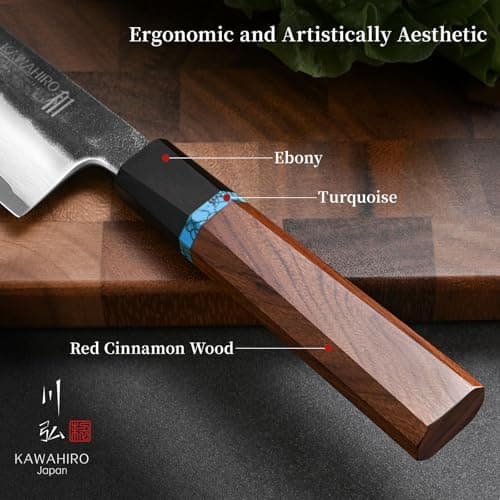 KAWAHIRO Japanese Chef Knife, 210mm Black Forged VG10 Kitchen Knife, Handcrafted Professional Chefs Knife with Ergonomic Handle, Perfect Birthday Gifts for Men Women, Luxury Gift Wood Box