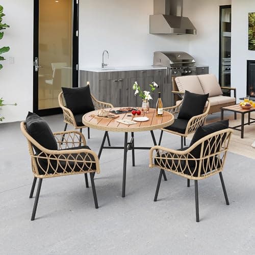 YITAHOME Patio Chairs Set of 4, Outdoor Patio Furniture Dining Chairs, All-Weather Rattan Conversation Chairs with Soft Cushions for Backyard Deck (Light Brown+Black)