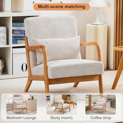 Accent Chairs, Set of 2 Mid-Century Modern Chair with Pillow, Armchair with Solid Wood, Reading Relaxing Leisure Chair for Living Room,（Beige）