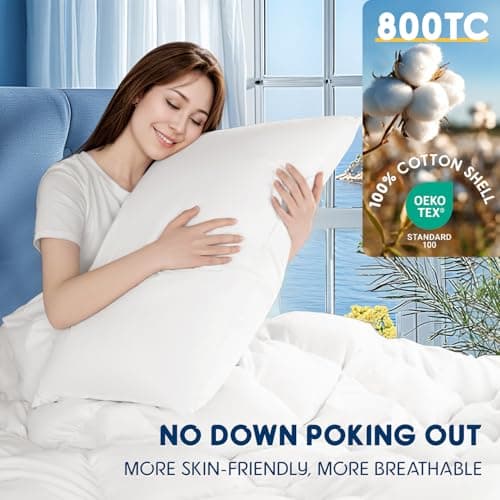 Luxury Canadian White Goose Down Pillow Queen Size - 900+ Fill Power, 800 Thread Count Cotton Shell, Soft Down Pillows for Sleeping, Hotel Pillow for Neck Pain Relief (1 Pack, 20"x30")