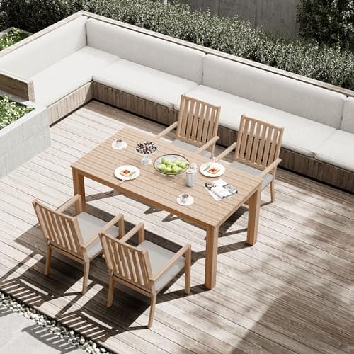 All-Weather Aluminum Outdoor Dining Table, Modern Rectangle Patio Dining Table for Balcony Garden, Brown