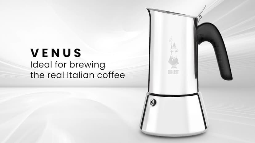 Bialetti - New Venus Induction, Stovetop Coffee Maker, Suitable for all Types of Hobs, Stainless Steel, 6 Cups (7.9 Oz), Silver