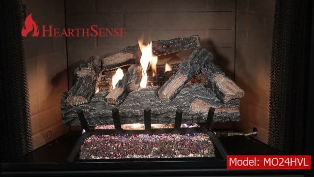 HearthSense MO24HVL Natural Gas Vented Fireplace Logs Set with Match Light, 55000 BTU, Heats up to 2000 Sq. Ft, Mountain Oak, 24 Inches
