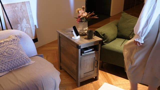 WLIVE End Table with Charging Station, Narrow Side Table for Living Room, Farmhouse Night Stand with Storage, Small Wooden Cabinet with USB Ports and Outlets for Living Room and Bedroom, Espresso