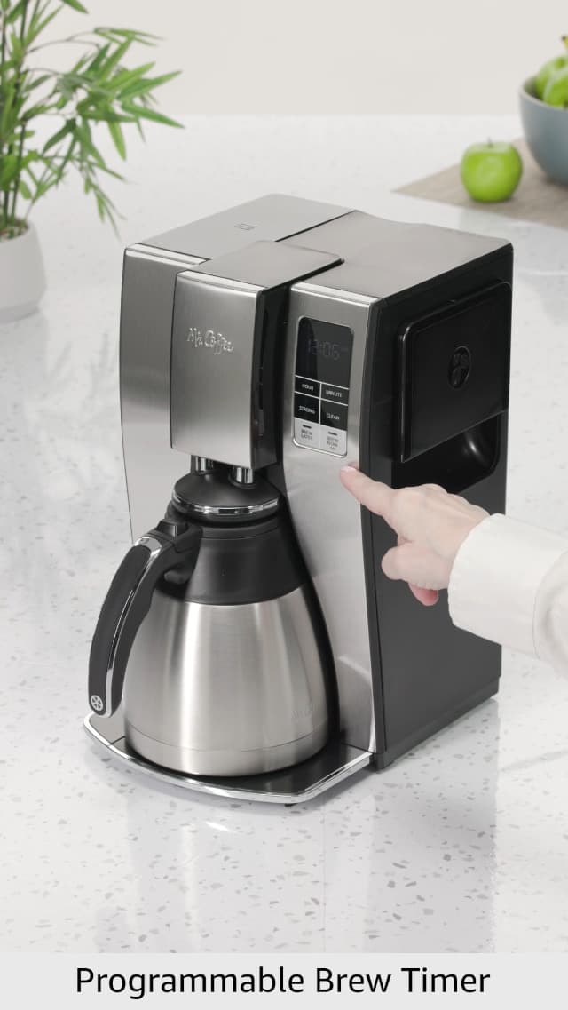 Mr. Coffee 10-Cup Programmable Coffee Maker, Insulated Thermal Carafe, Brew Strength Selection, Brew Now or Later, Stainless Steel