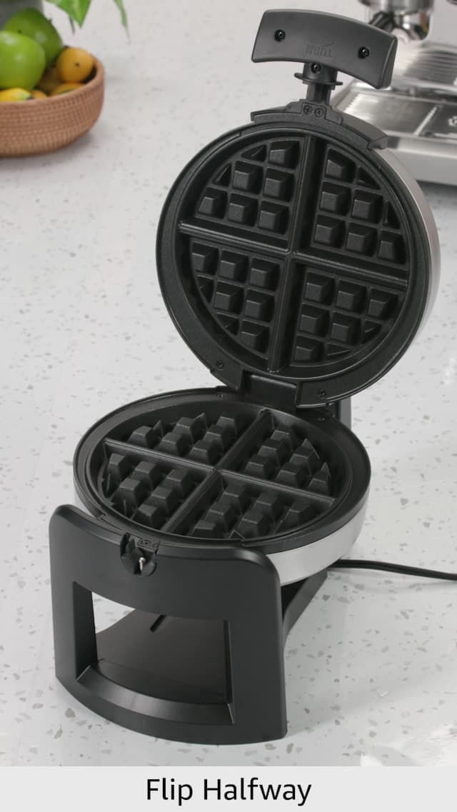 Cuisinart WAF-F30 Round Flip Belgian Waffle Maker, Black/Silver, 1 inch thick
