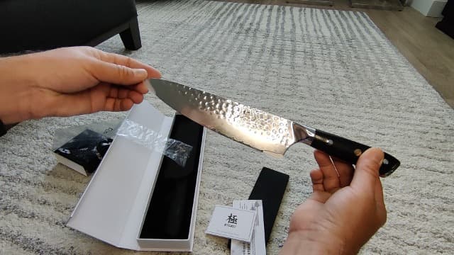KYOKU Chef Knife - 8"- Shogun Series Japanese VG10 Steel Core Hammered Damascus Blade Kitchen Knife - with Sheath & Case