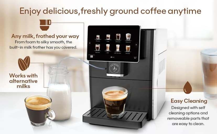 Super Automatic Espresso Machine For Home - Coffee Machine With Grinder & Milk Frother For Latte, Cappuccino, Macchiato - Auto Wake & Sleep – All Milk Types