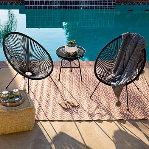 Best Choice Products 3-Piece Outdoor Acapulco All-Weather Patio Conversation Bistro Set w/Plastic Rope, Glass Top Table and 2 Chairs - Black