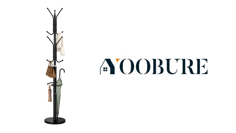 Yoobure Metal Coat Rack Freestanding with Marble Base, Coat Tree with 12 Hooks & Umbrella Holder, Coat Hanger Stand for Corner Entryway Bedroom Office, Heavy Duty Coat Rack Stand for Clothes Hats Bags